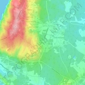 Mappa topografica Zambujeiro, altitudine, rilievo