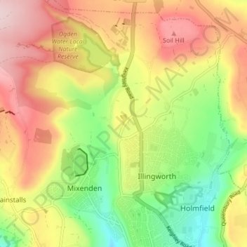 Mappa topografica Upper Brockholes, altitudine, rilievo