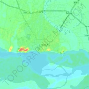 Mappa topografica Tezpur, altitudine, rilievo
