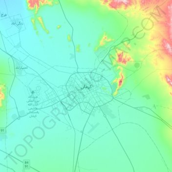 Mappa topografica کرمان, altitudine, rilievo