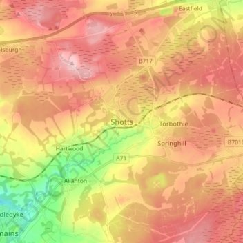 Mappa topografica Shotts, altitudine, rilievo