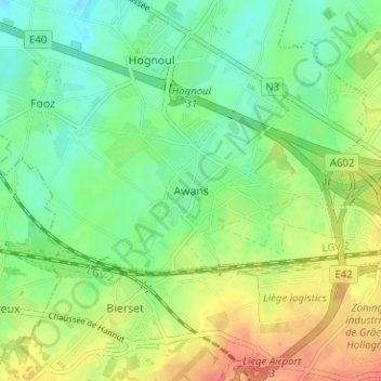 Mappa topografica Awans, altitudine, rilievo