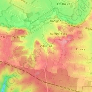 Mappa topografica Valansart, altitudine, rilievo