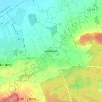 Mappa topografica Sandizell, altitudine, rilievo