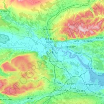 Mappa topografica Stirling, altitudine, rilievo