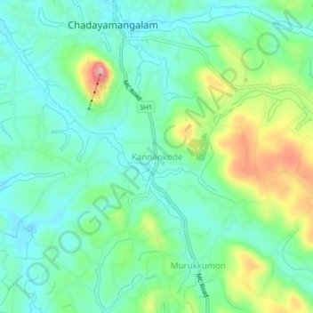 Mappa topografica Kannankode, altitudine, rilievo