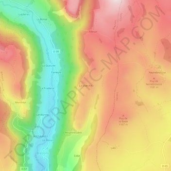 Mappa topografica La Vidèche, altitudine, rilievo