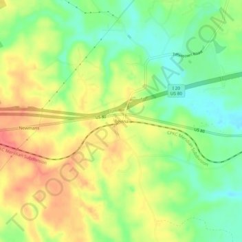 Mappa topografica Bovina, altitudine, rilievo