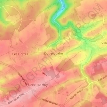 Mappa topografica Outrelouxhe, altitudine, rilievo
