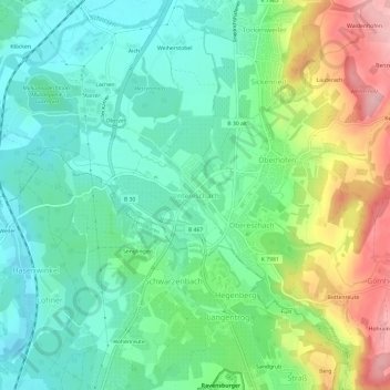 Mappa topografica Untereschach, altitudine, rilievo