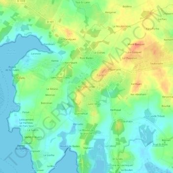 Mappa topografica Mane Er Groez, altitudine, rilievo