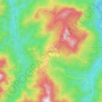 Mappa topografica Longding, altitudine, rilievo