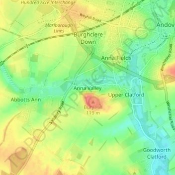 Mappa topografica Anna Valley, altitudine, rilievo