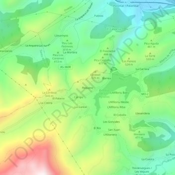 Mappa topografica Requexo, altitudine, rilievo