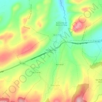 Mappa topografica Villamayor del Río, altitudine, rilievo