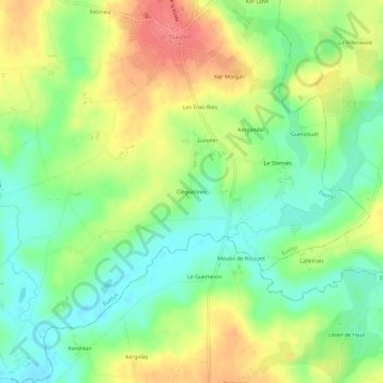 Mappa topografica Cléguennec, altitudine, rilievo