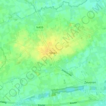 Mappa topografica Vinkt, altitudine, rilievo