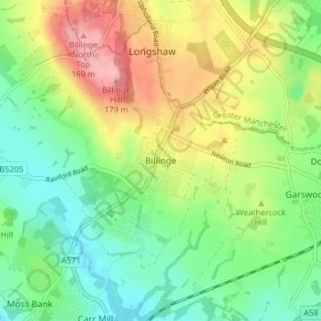 Mappa topografica Billinge, altitudine, rilievo