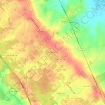 Mappa topografica Chez Rouillaud, altitudine, rilievo