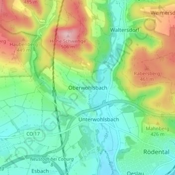 Mappa topografica Oberwohlsbach, altitudine, rilievo