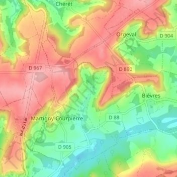 Mappa topografica Courpierre, altitudine, rilievo