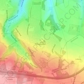 Mappa topografica Lords Wood, altitudine, rilievo