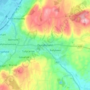Mappa topografica Dundonald, altitudine, rilievo