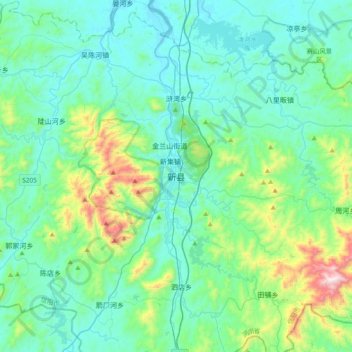 Mappa topografica 新县, altitudine, rilievo