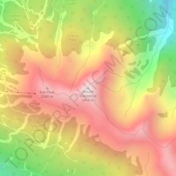 Mappa topografica Mount Mackenzie, altitudine, rilievo