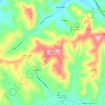 Mappa topografica Candelara, altitudine, rilievo