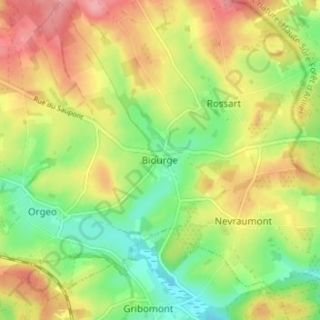 Mappa topografica Biourge, altitudine, rilievo