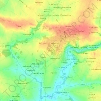Mappa topografica Marigny, altitudine, rilievo