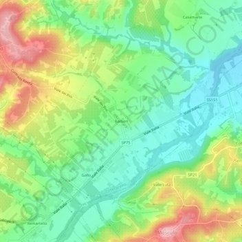 Mappa topografica Barberi, altitudine, rilievo