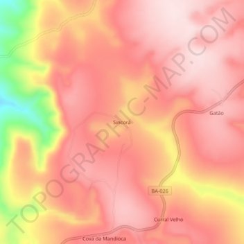 Mappa topografica Sincorá, altitudine, rilievo