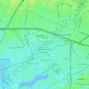 Mappa topografica Green Acres, altitudine, rilievo