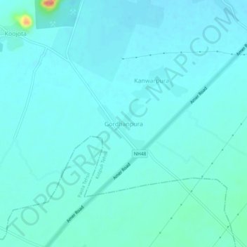 Mappa topografica Gordhanpura, altitudine, rilievo