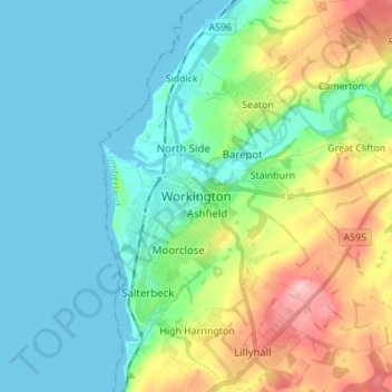 Mappa topografica Workington, altitudine, rilievo
