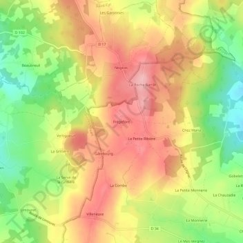 Mappa topografica Frégefont, altitudine, rilievo