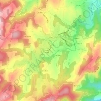 Mappa topografica Bleizac, altitudine, rilievo
