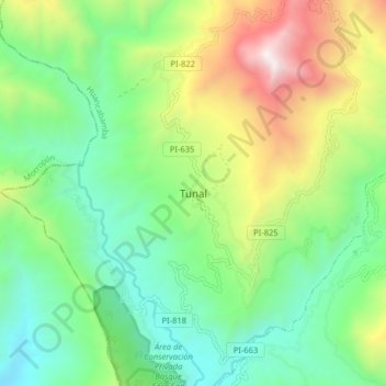 Mappa topografica Tunal, altitudine, rilievo
