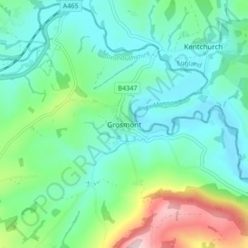 Mappa topografica Grosmont, altitudine, rilievo
