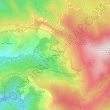 Mappa topografica Mijavols, altitudine, rilievo