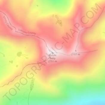 Mappa topografica Mount Eddy, altitudine, rilievo