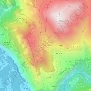 Mappa topografica Auris en Oisans, altitudine, rilievo