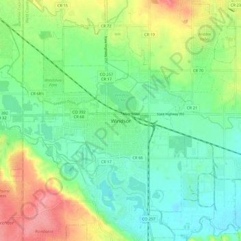 Mappa topografica Windsor, altitudine, rilievo