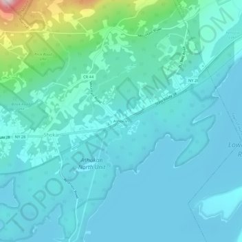 Mappa topografica Ashokan, altitudine, rilievo