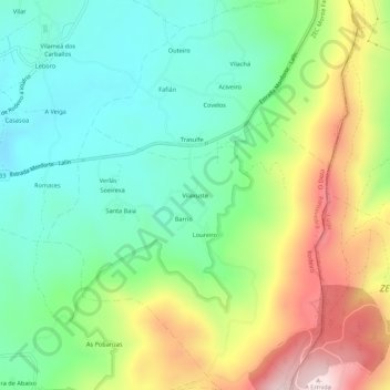 Mappa topografica Vilaxuste, altitudine, rilievo
