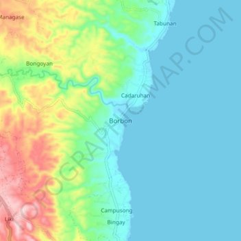 Mappa topografica Borbon, altitudine, rilievo