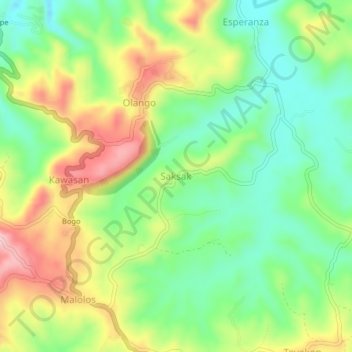 Mappa topografica Saksak, altitudine, rilievo