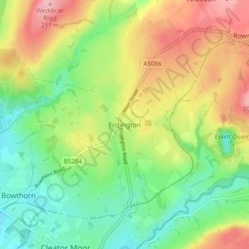 Mappa topografica Frizington, altitudine, rilievo